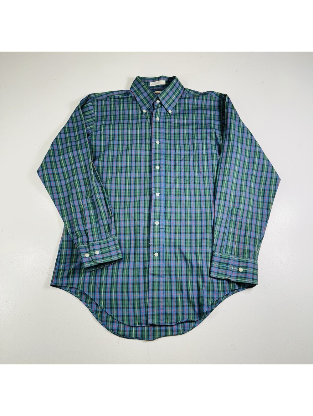 Vintage McGregor Shirt Bagpiper Beautiful Green Blue Plaid Button L/S Medium